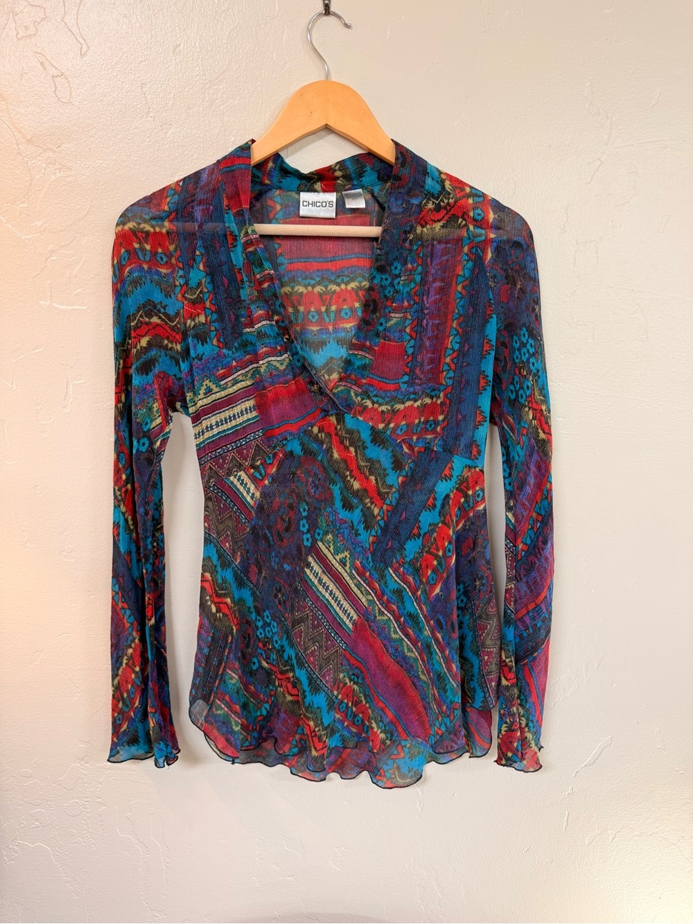 Chico's silk multicolor V-Neck Long Sleeve Top